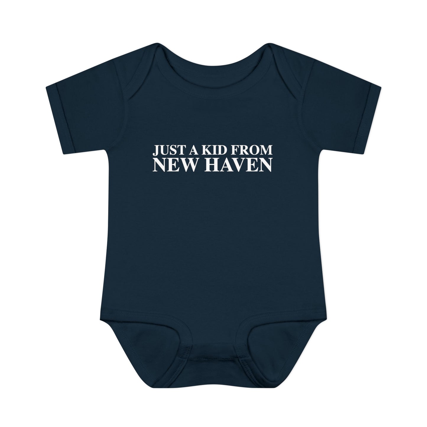Just a kid from New Haven Infant Baby Rib Bodysuit