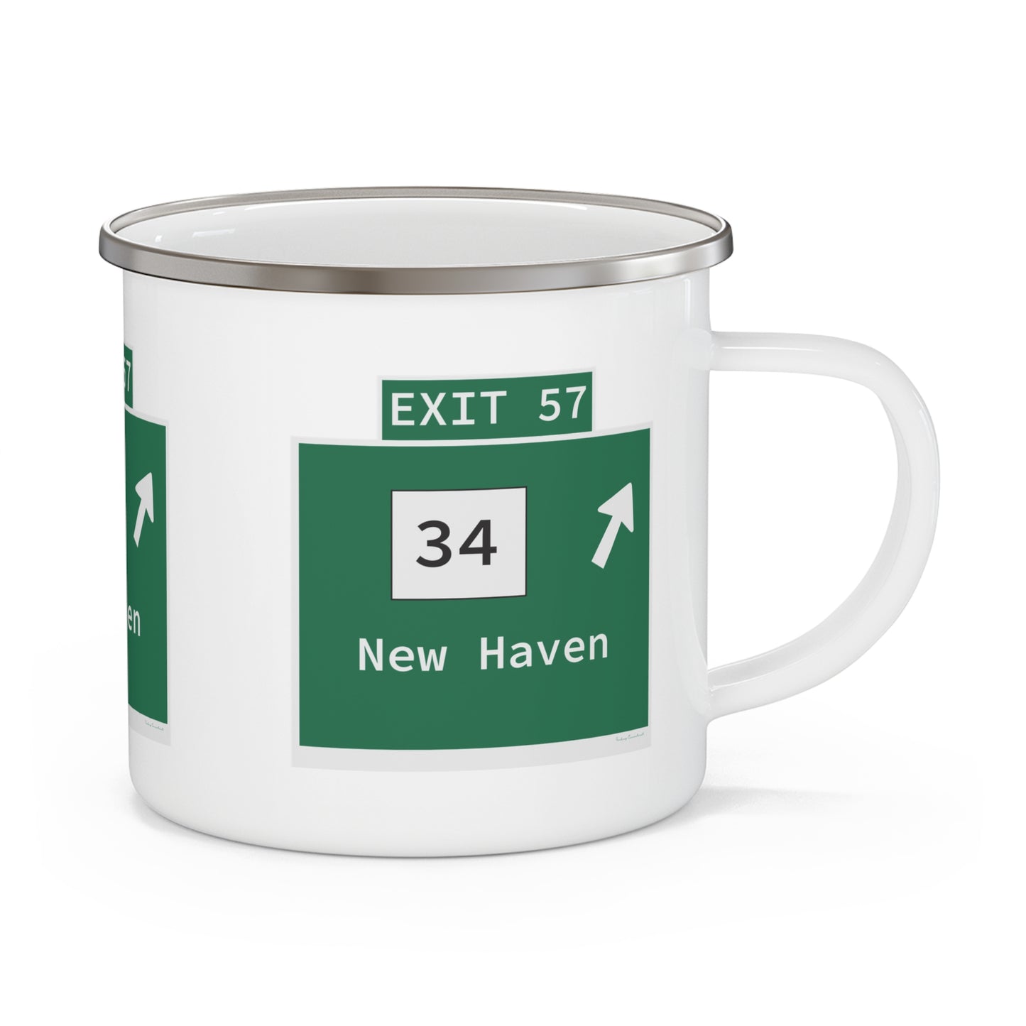Vintage WCP Exit 57 Sign Enamel Camping Mug