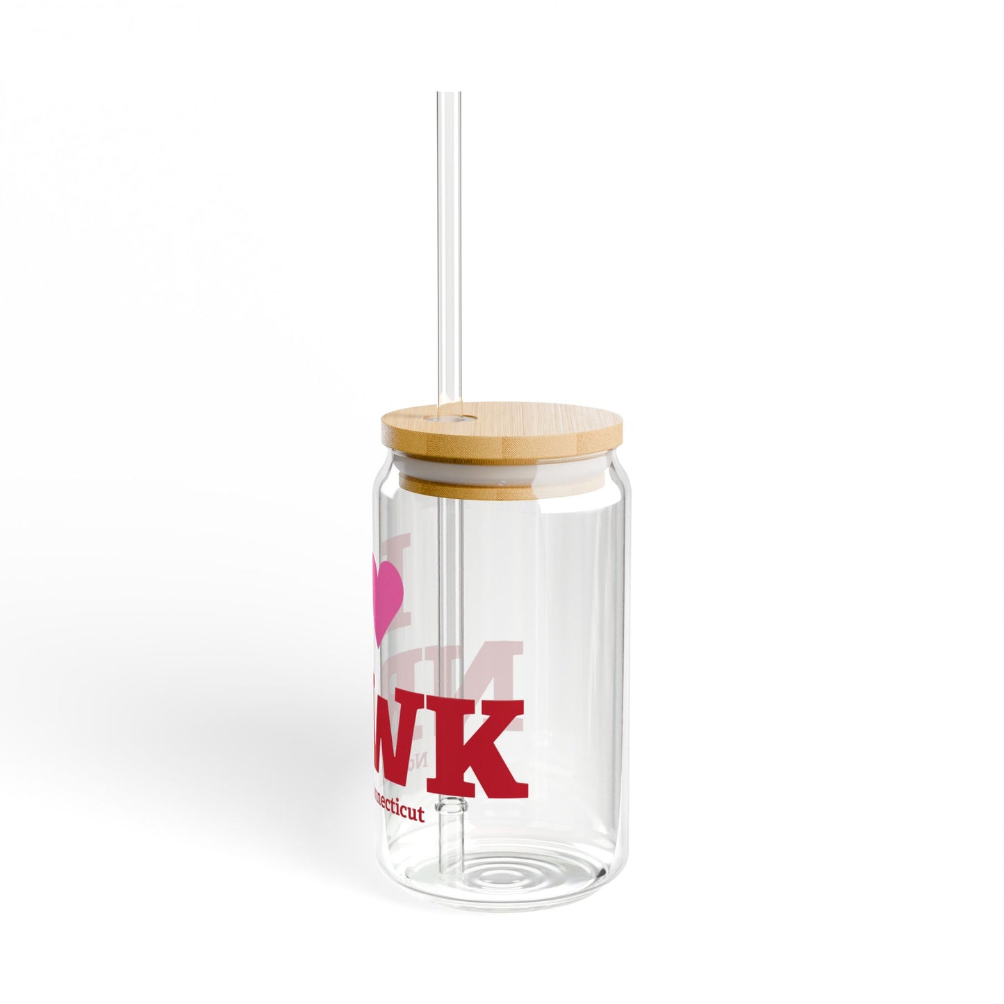 I Heart NRWK Glass Can with Straw and Lid, 16oz