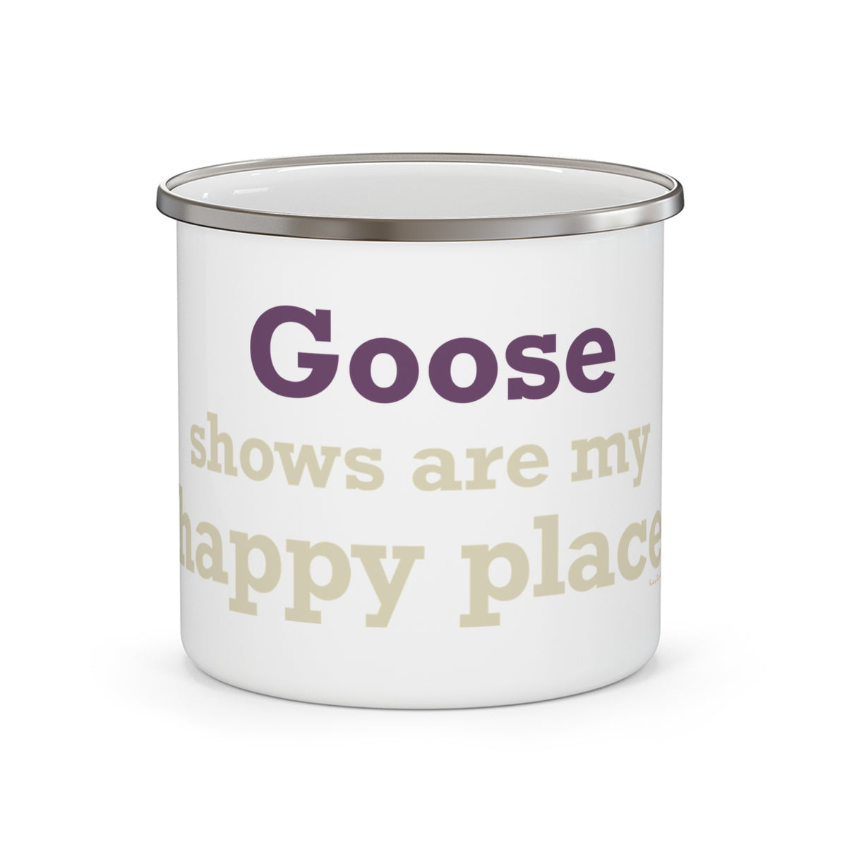 Goose Shows Are My Happy Place - Cream & Purple Enamel Camping Mug