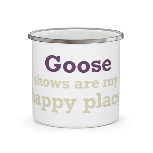 Goose Shows Are My Happy Place - Cream & Purple Enamel Camping Mug