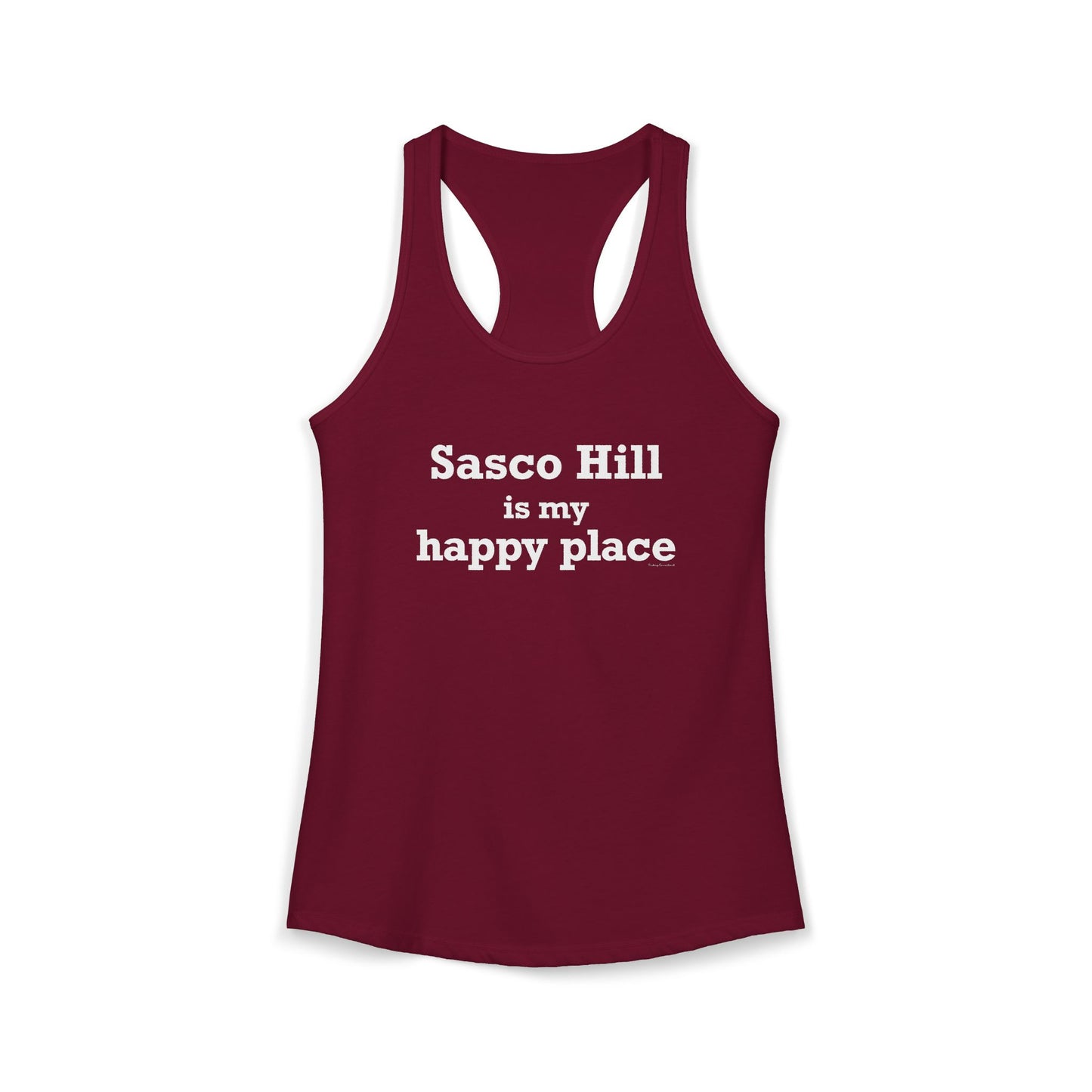 Sasco Hill is My Happy Place Women's Ideal Racerback Tank Top