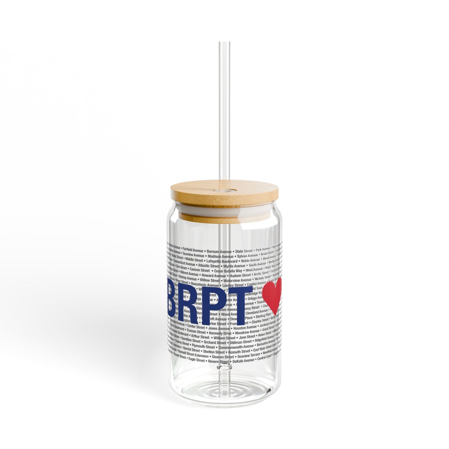 Bridgeport Love Glass Can with Straw and Lid, 16oz