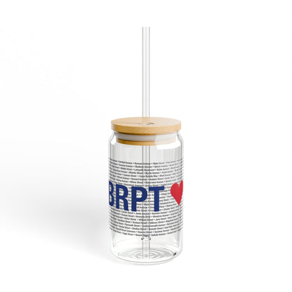 Bridgeport Love Glass Can with Straw and Lid, 16oz