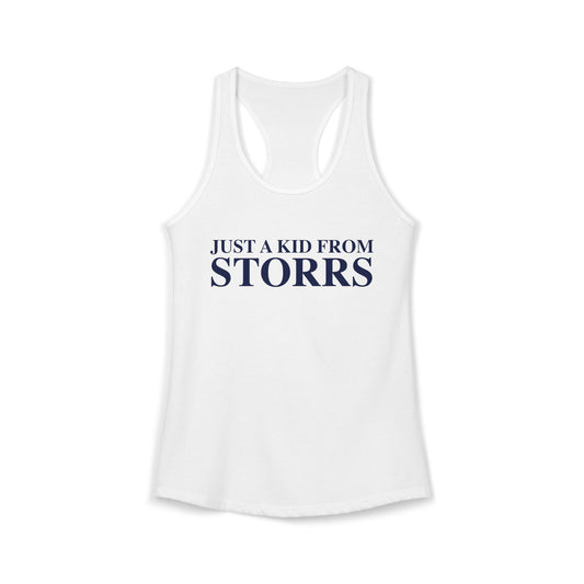 Just a kid from Storrs Women's Ideal Racerback Tank Top