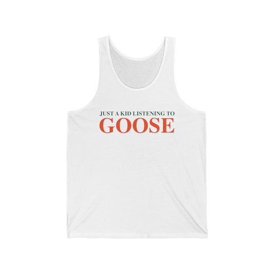 Just a kid listening to Goose - Orange & Green Unisex Jersey Tank Top