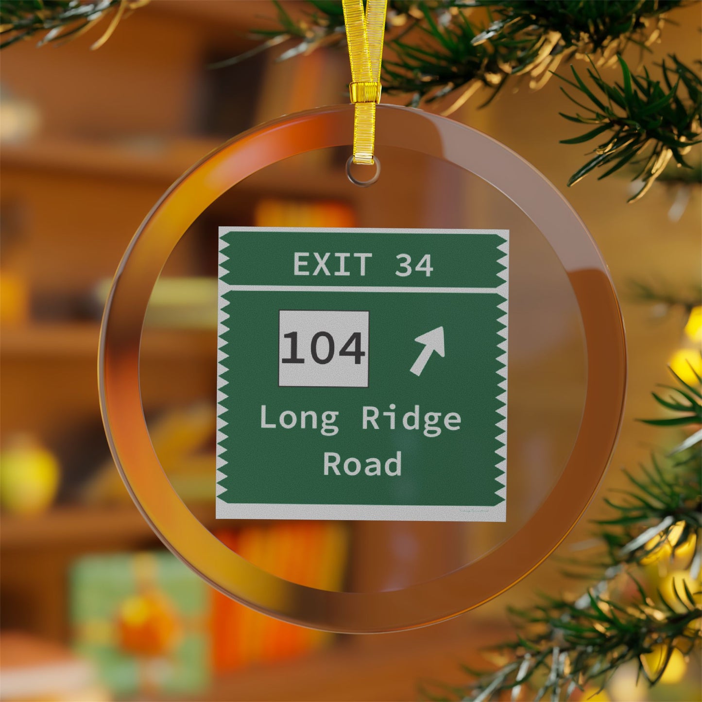 Vintage Merritt Parkway Exit 34 Glass Ornaments