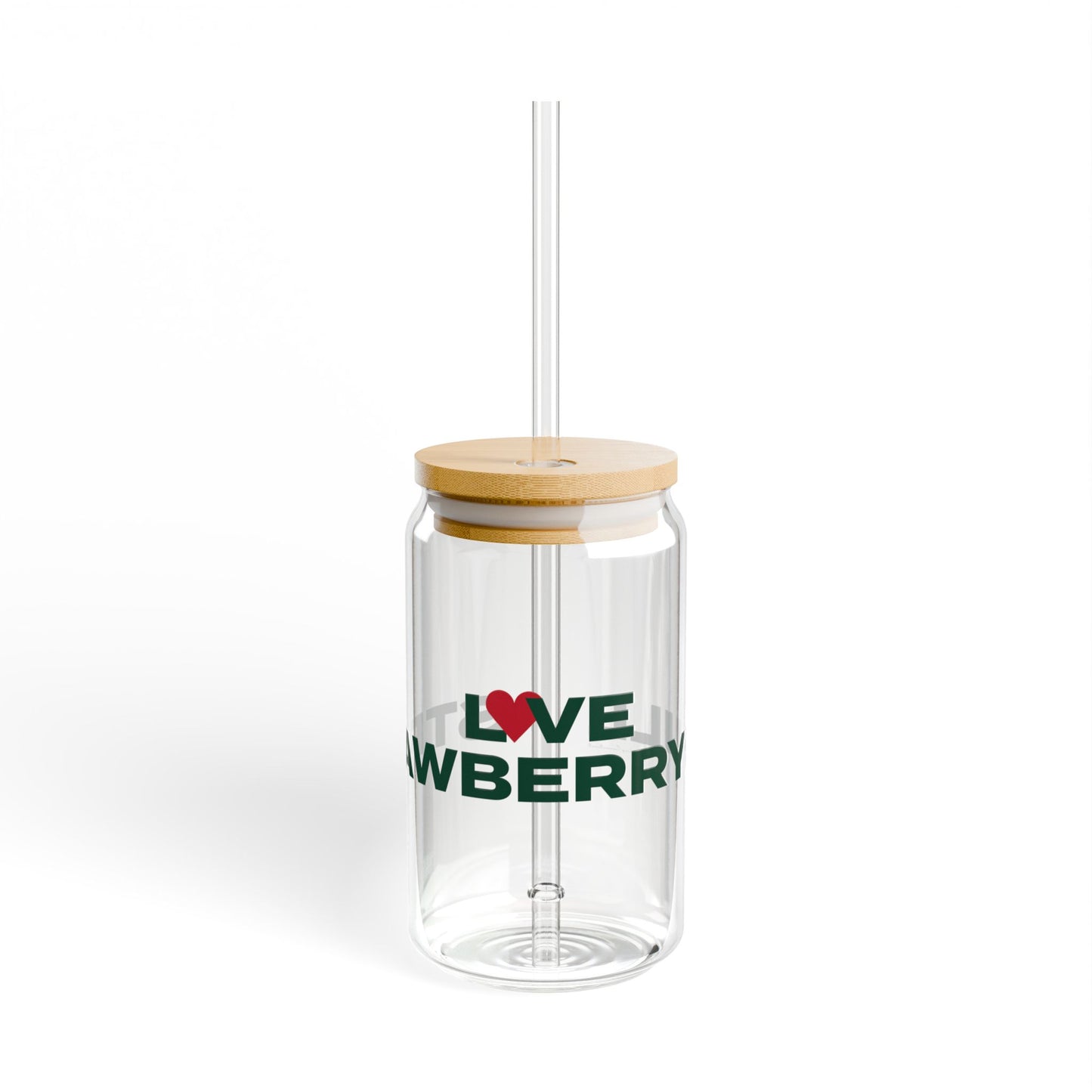 Love Strawberry Hill Glass Can with Straw and Lid, 16oz