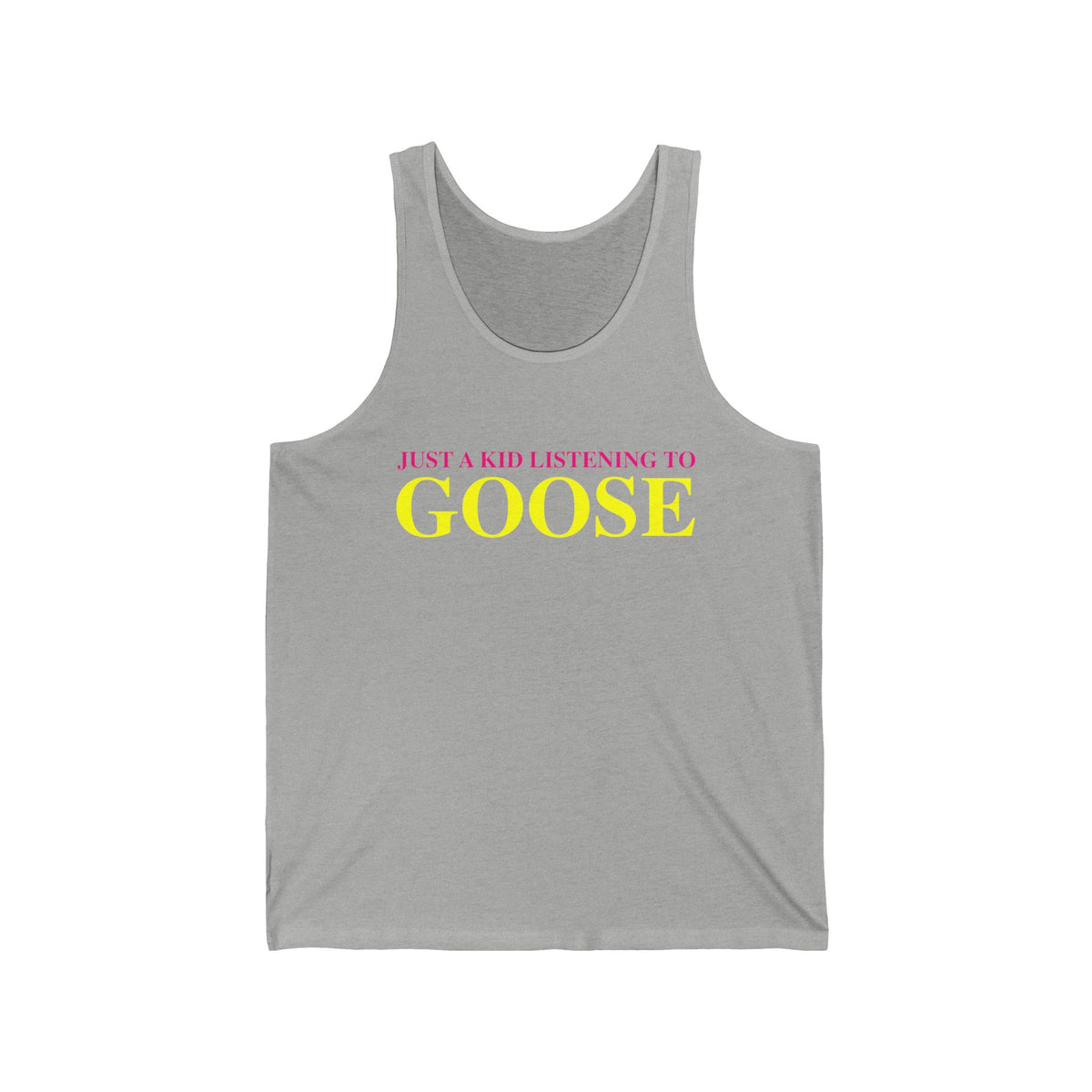 Just a kid listening to Goose - Yellow & Pink Unisex Jersey Tank Top