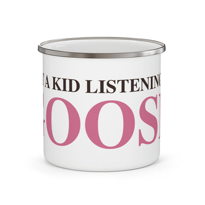 Just a kid listening to Goose - Pink & Espresso Enamel Camping Mug