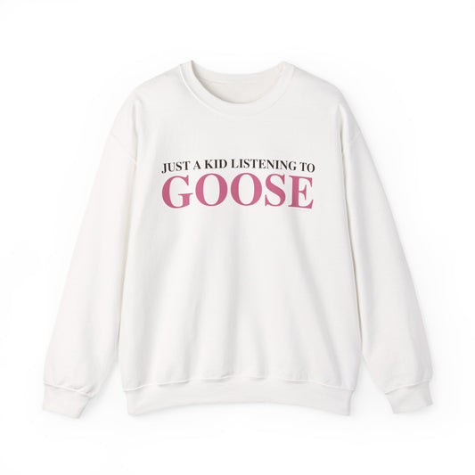 Just a kid listening to Goose - Pink & Espresso Unisex Heavy Blend™ Crewneck Sweatshirt