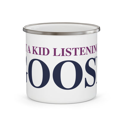 Just a kid listening to Goose - Blue & Purple Enamel Camping Mug