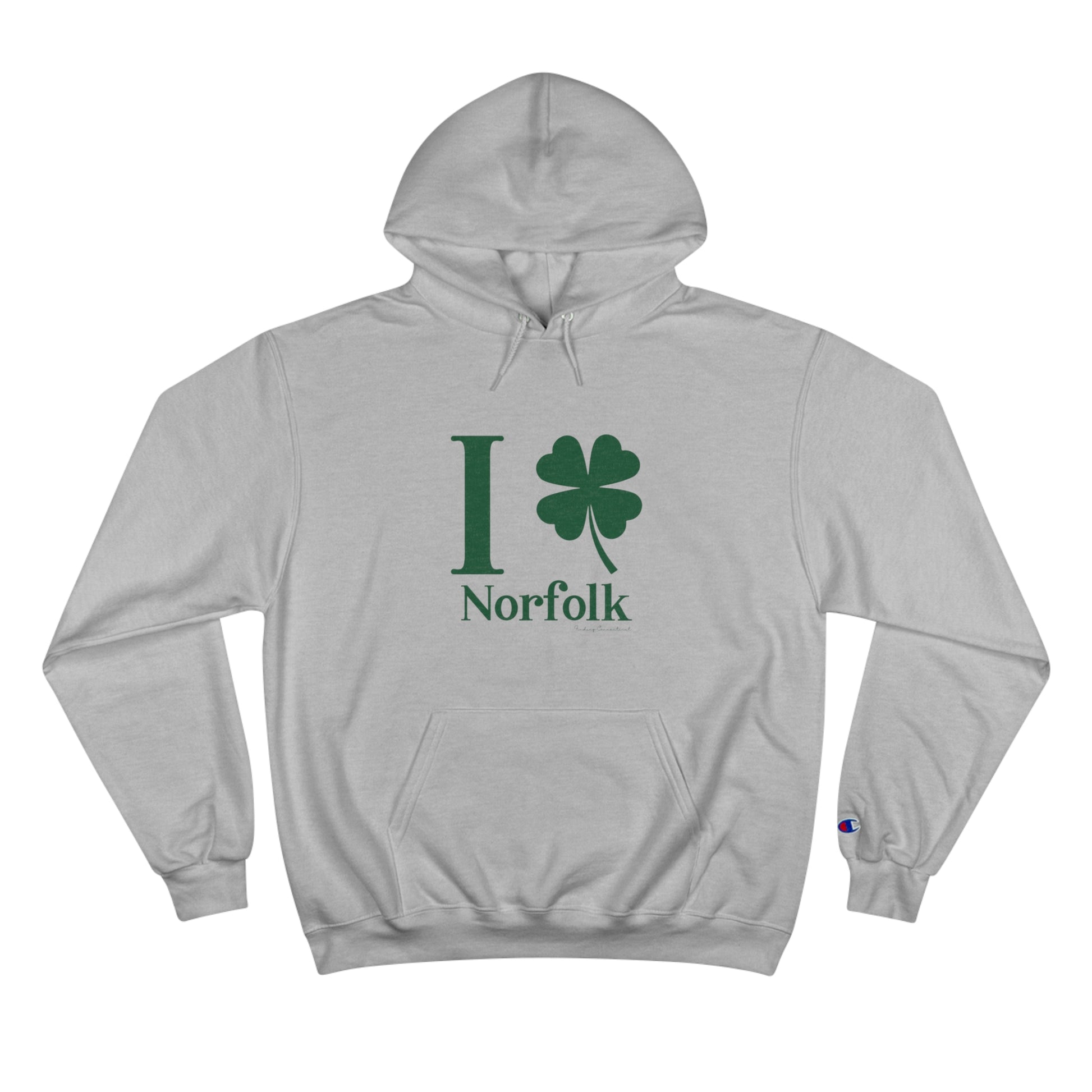 I clover norfolk // norfolk ct st. patrick's day unisex champions hoodies // finding connecticut