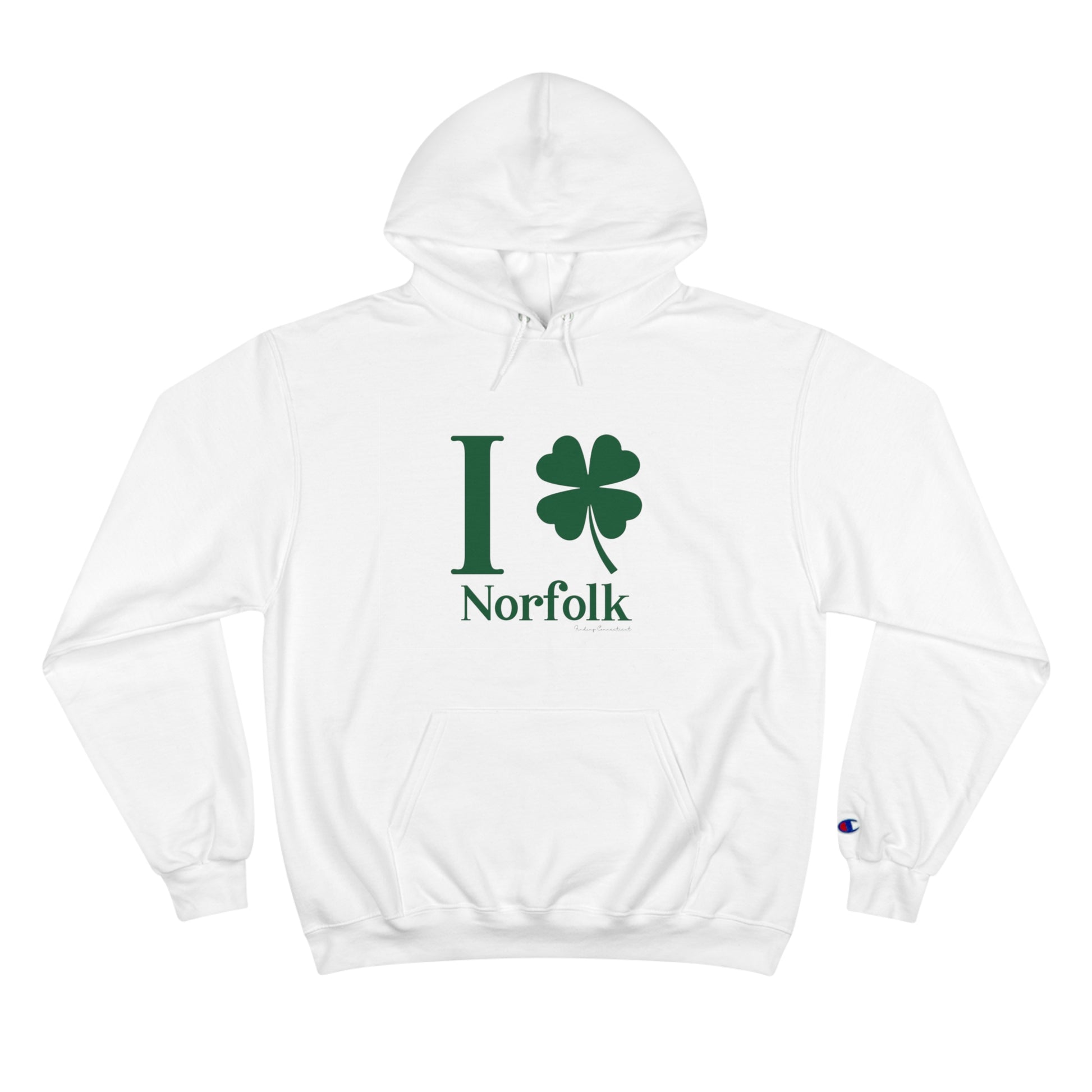 I clover norfolk // norfolk ct st. patrick's day unisex champions hoodies // finding connecticut