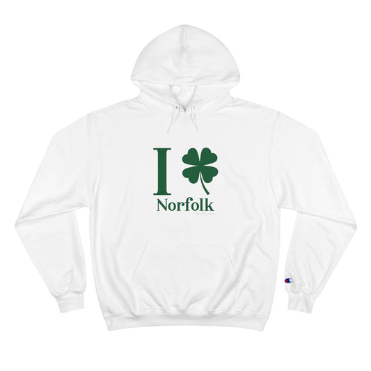 I clover norfolk // norfolk ct st. patrick's day unisex champions hoodies // finding connecticut