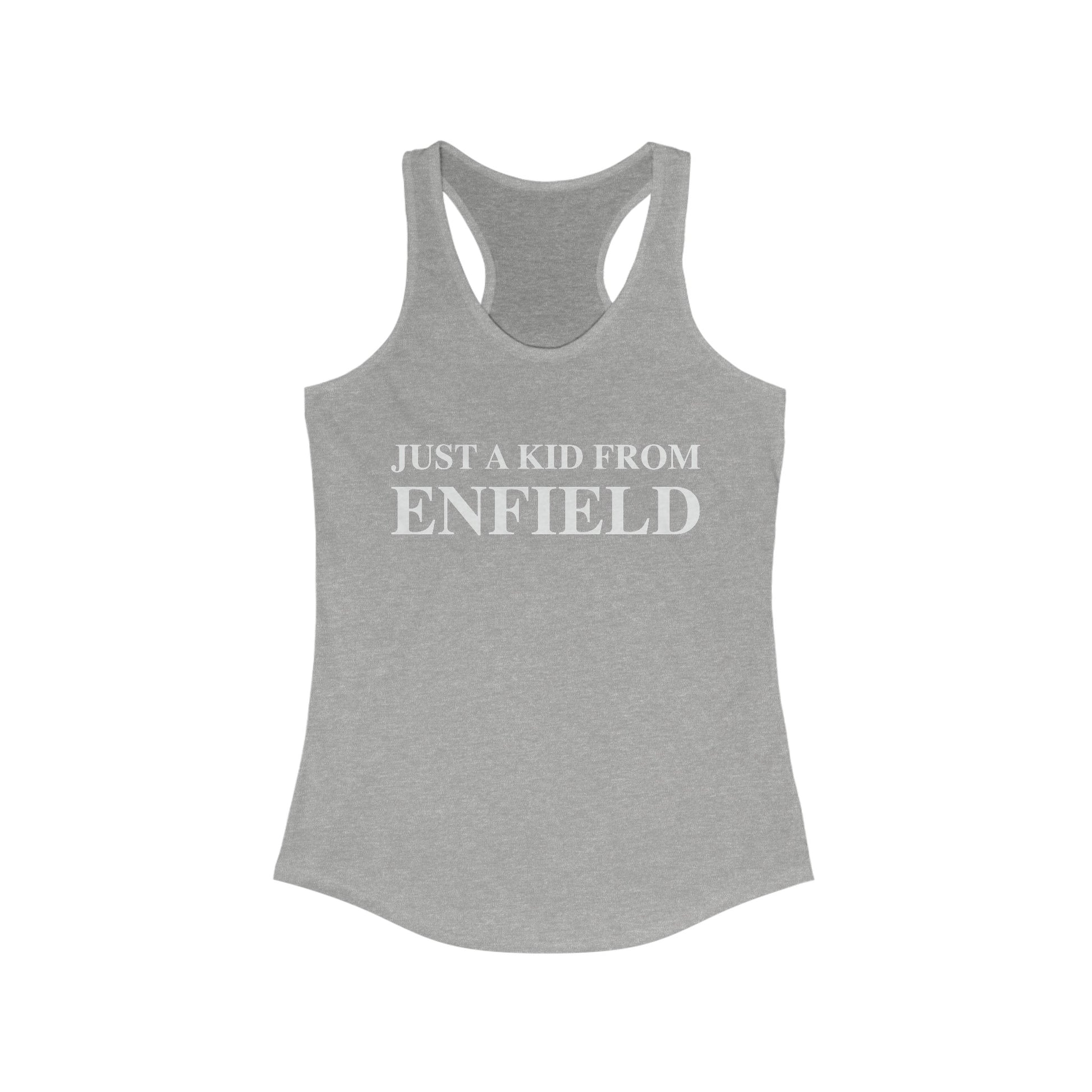 Just a kid from Enfield / Enfield ct womens tan top shirt // finding connecticut