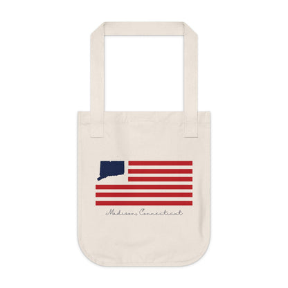 Madison Connecticut flag tote bag // madision connecticut gifts and merch // finding connecnticut 