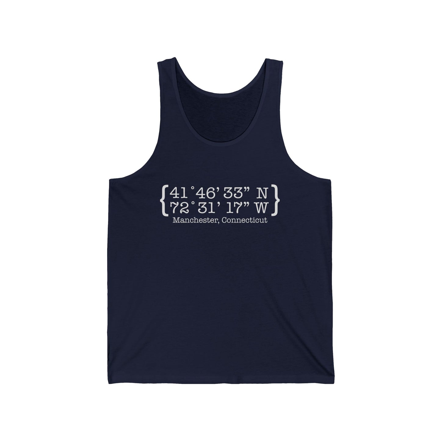 Manchester Coordinates // Manchester CT unisex tank top shirt // finding connecticut 