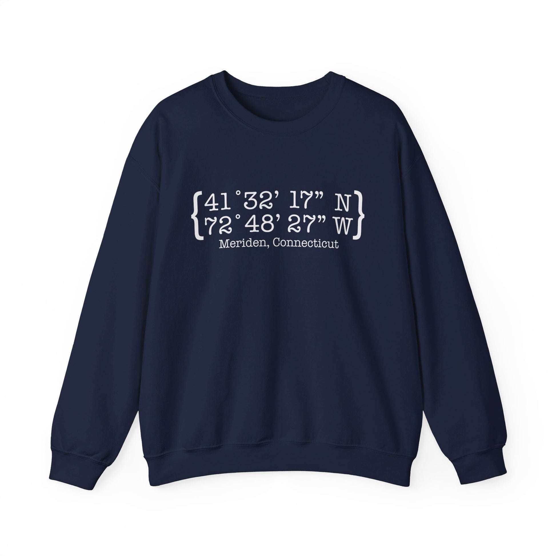Meriden Coordinates // Meriden Connecticut unisex sweatshirts  // finding connecticut 