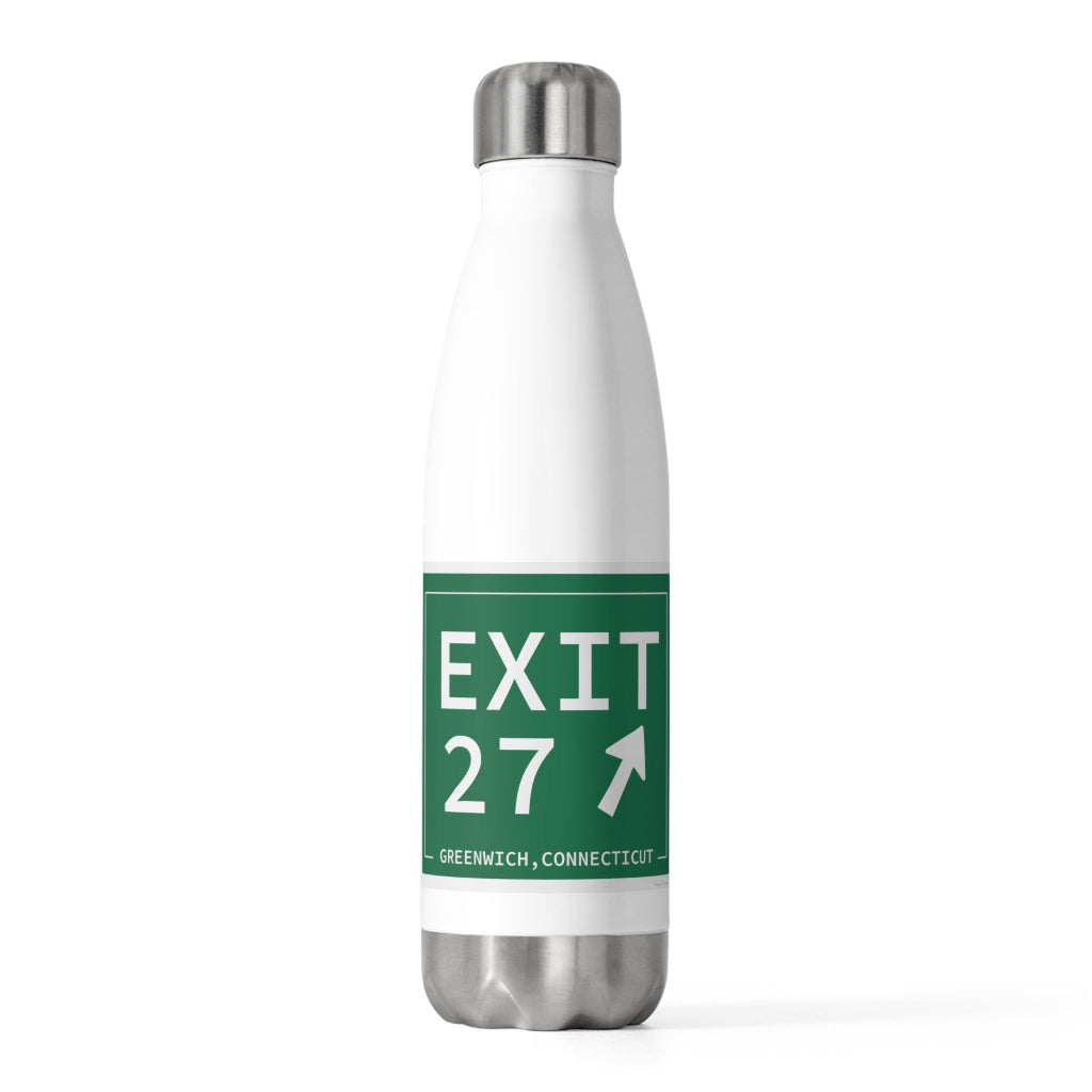Merritt Parkway Exit 27 water bottle - greeniwch connecticut gifts and merch by Finidng Connecticut 