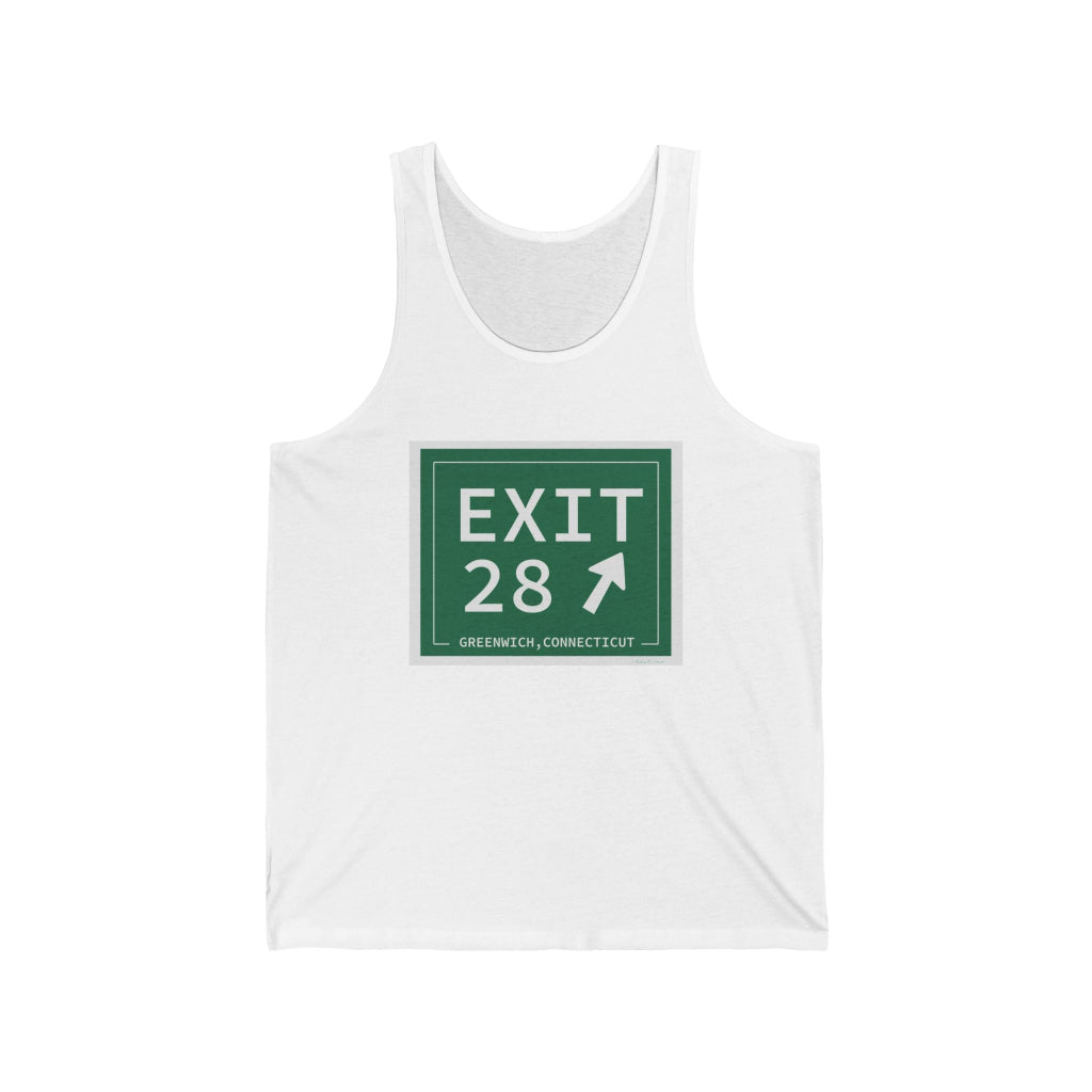 Merritt Parkway Exit 28 unisex tank top shirt - Merritt Parkway and Greenwich Connecticut gifts and merch by Finding Connecticut 