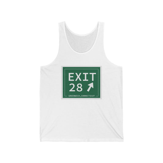 Merritt Parkway Exit 28 unisex tank top shirt - Merritt Parkway and Greenwich Connecticut gifts and merch by Finding Connecticut 