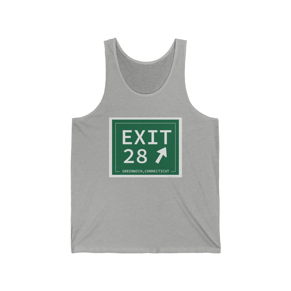 Merritt Parkway Exit 28 unisex tank top shirt - Merritt Parkway and Greenwich Connecticut gifts and merch by Finding Connecticut 