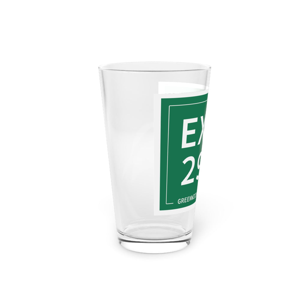 Merritt Parkway Exit 29 pint glass -Greenwich Connecticut gifts and merch by Finding Connecticut 