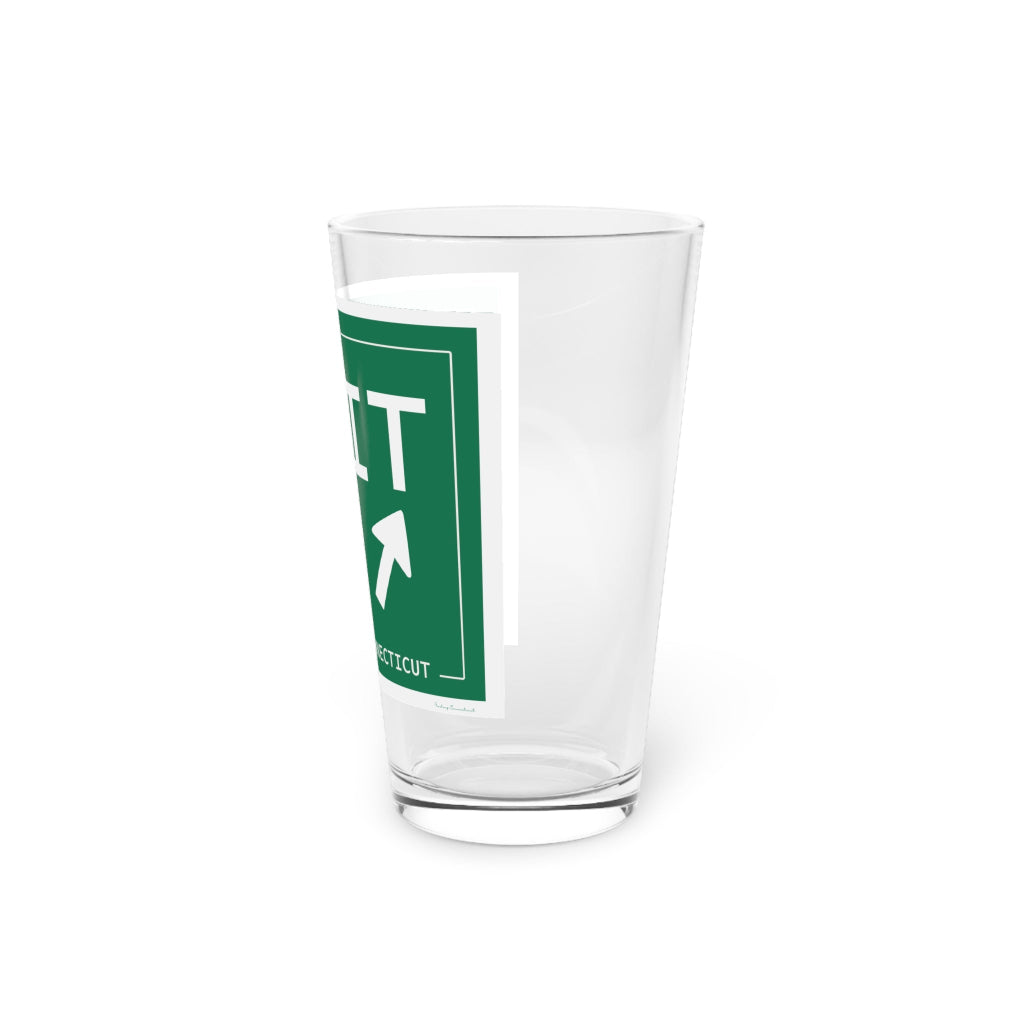 Merritt Parkway Exit 29 pint glass -Greenwich Connecticut gifts and merch by Finding Connecticut 