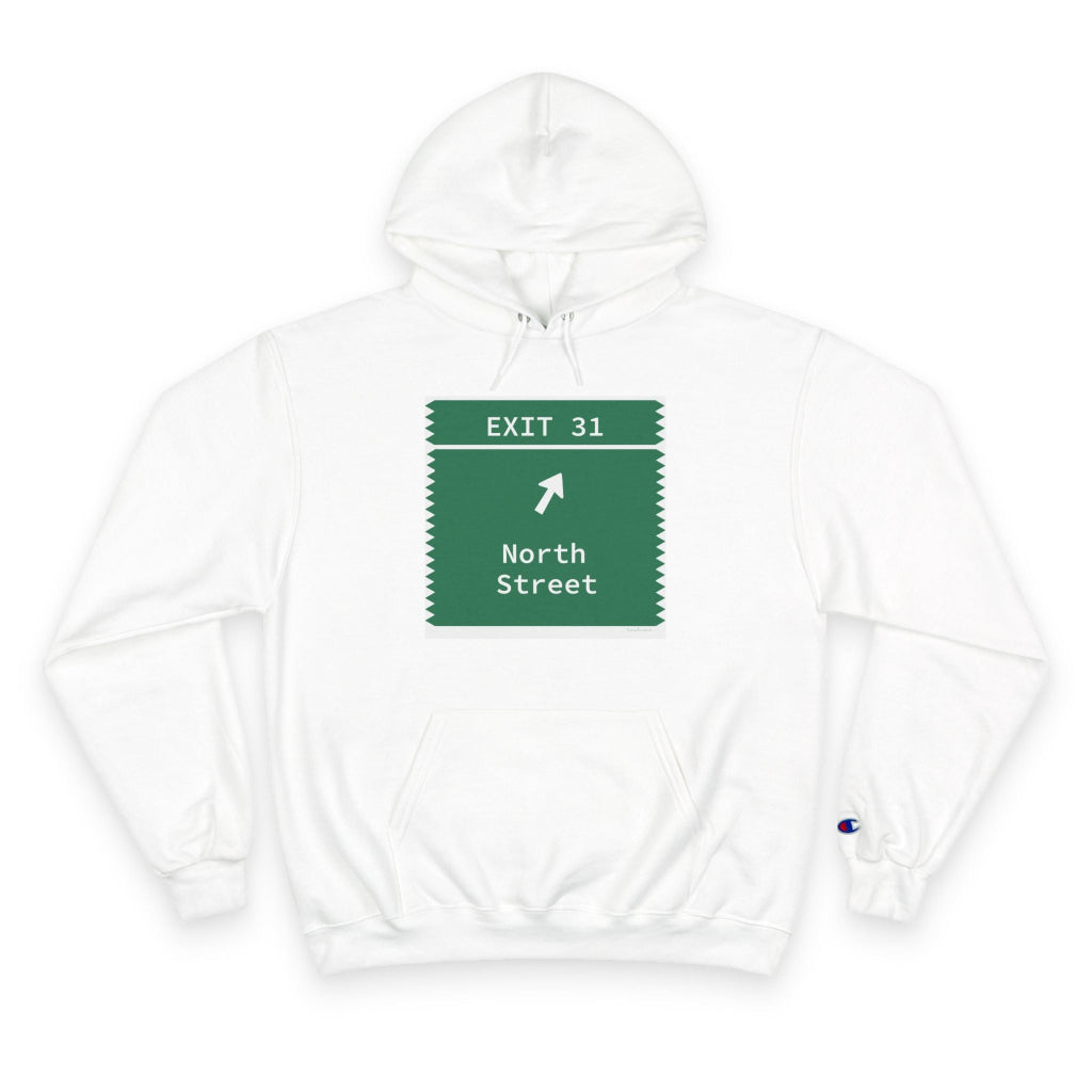 Merritt Parkway Exit 31 Champion Hoodie Sweatshirt - Greenwich Connecticut gifts and merch by Finding Connecticut 