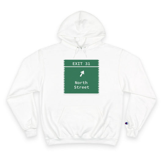 Merritt Parkway Exit 31 Champion Hoodie Sweatshirt - Greenwich Connecticut gifts and merch by Finding Connecticut 