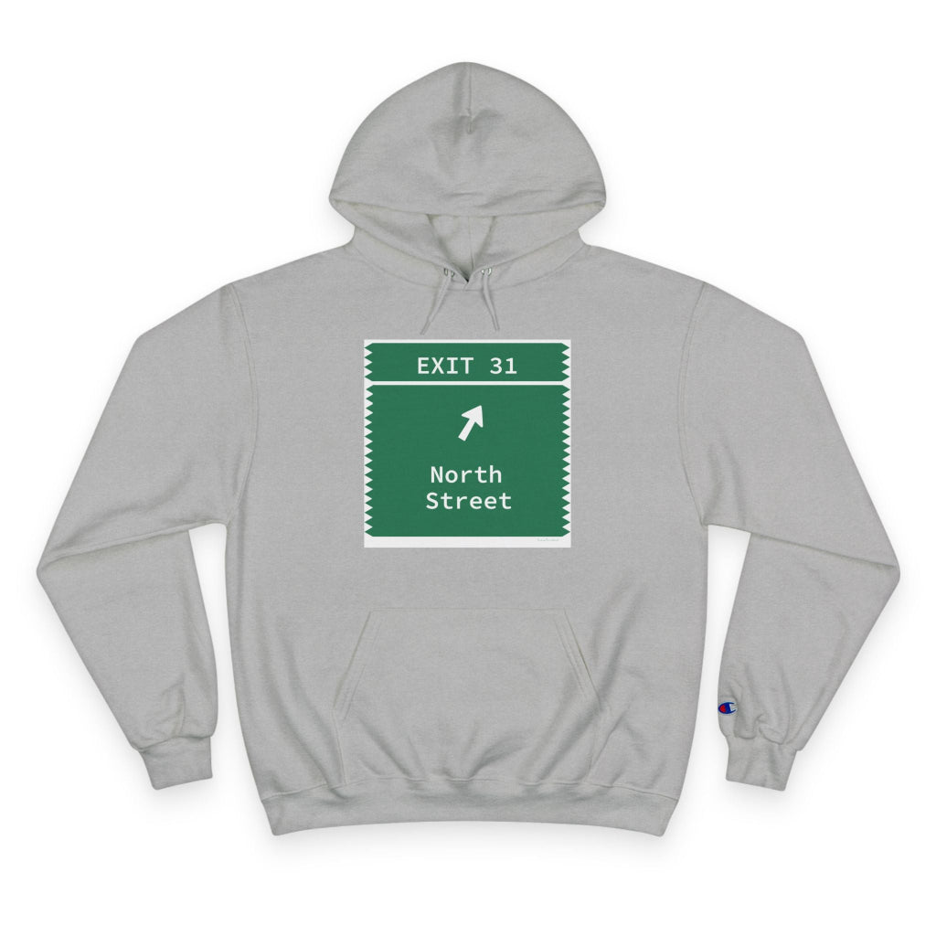 Merritt Parkway Exit 31 Champion Hoodie Sweatshirt - Greenwich Connecticut gifts and merch by Finding Connecticut 