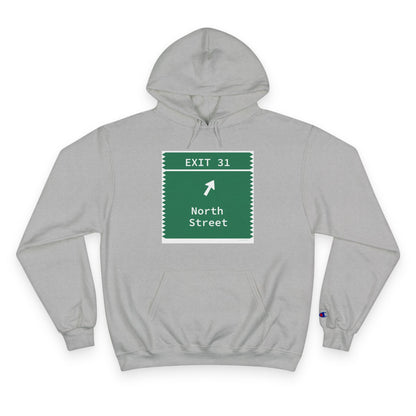 Merritt Parkway Exit 31 Champion Hoodie Sweatshirt - Greenwich Connecticut gifts and merch by Finding Connecticut 
