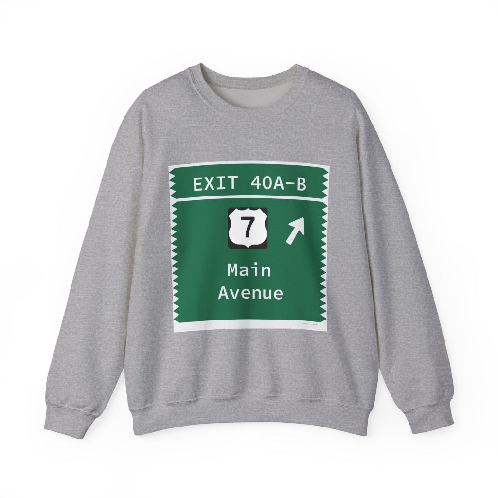 Merritt Parkway Exit 40A-B sweatshirt -  Merritt Parkway and Norwalk Connecticut gifts and merch by Finding Connecticut 