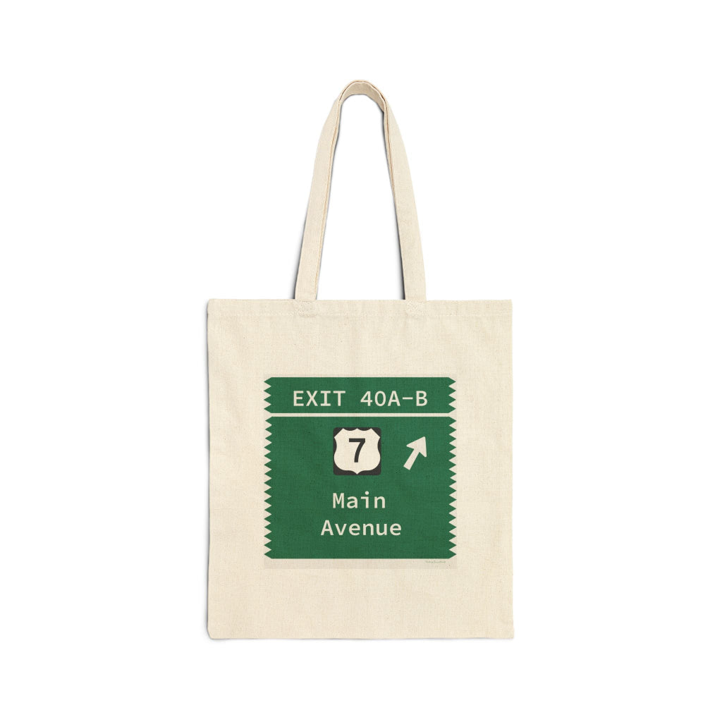 Merritt Parkway Exit 40A-B tote bag -Merritt Parkway and Norwalk Connecticut gifts and merch by Finding Connecticut 