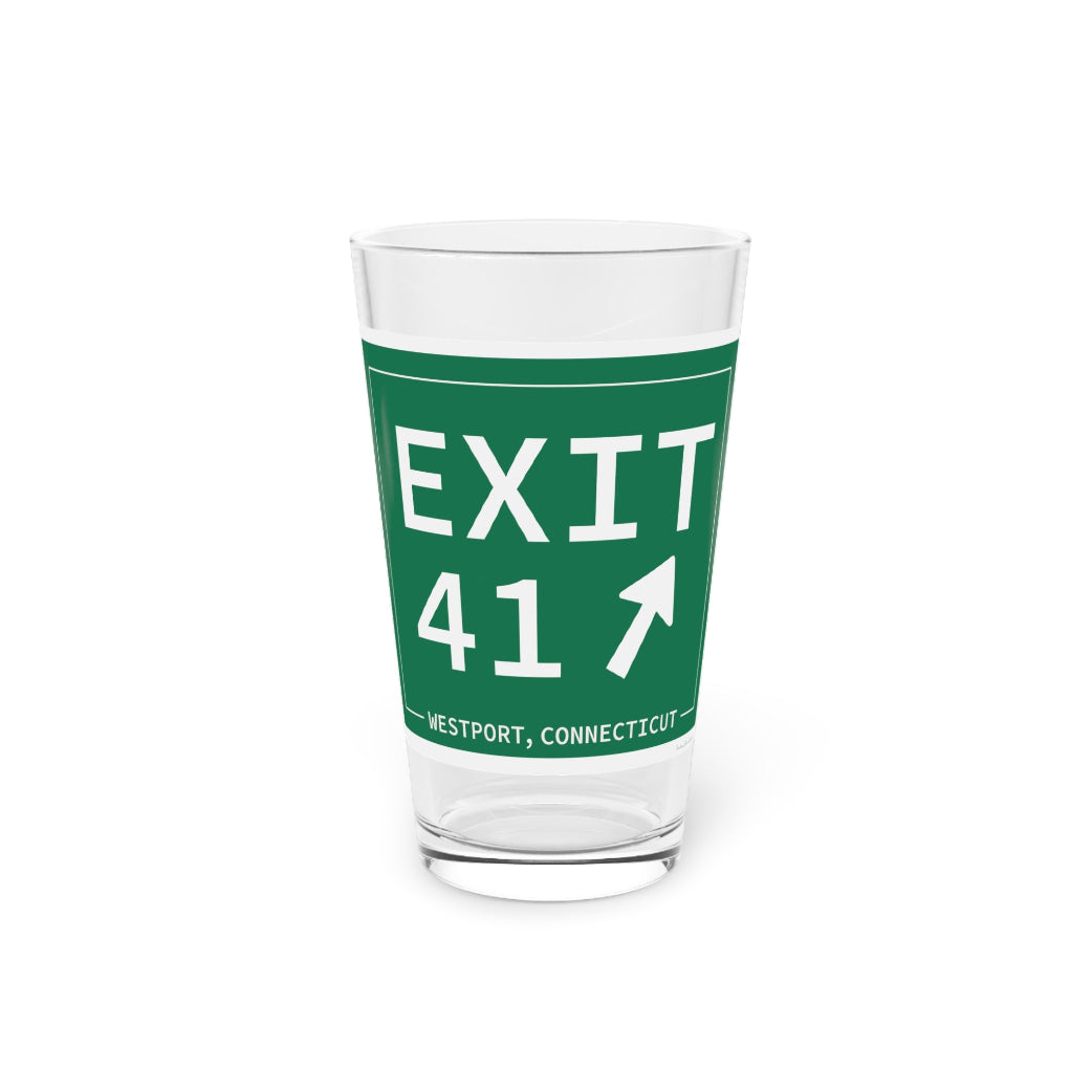 Merritt Parkway Exit 41 pint glass - Westport Connecticut gifts and merch by Finding Connecticut 