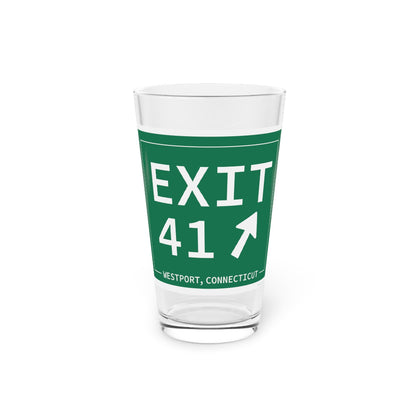 Merritt Parkway Exit 41 pint glass - Westport Connecticut gifts and merch by Finding Connecticut 