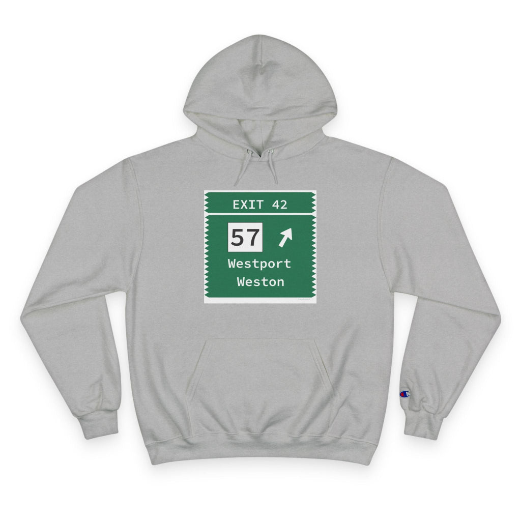 Merritt Parkway Exit 42 champion hoodie sweatshirt - Westport, Connecticut gifts and merch by Finding Connecticut 