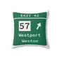 Merritt Parkway Exit 42 decor pillow - Merritt Parkway and Westport Connecticut gifts and merch by Finding Connecticut 