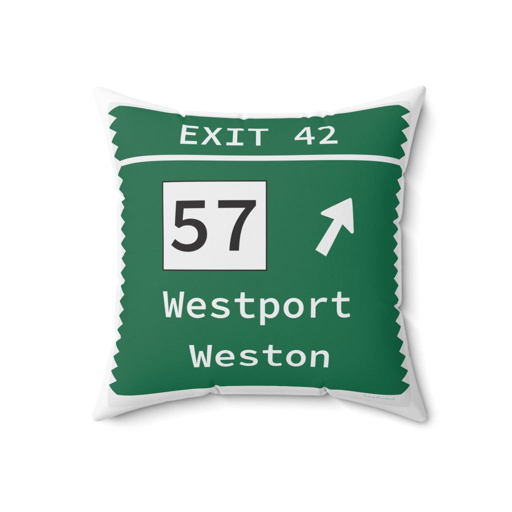 Merritt Parkway Exit 42 decor pillow - Merritt Parkway and Westport Connecticut gifts and merch by Finding Connecticut 