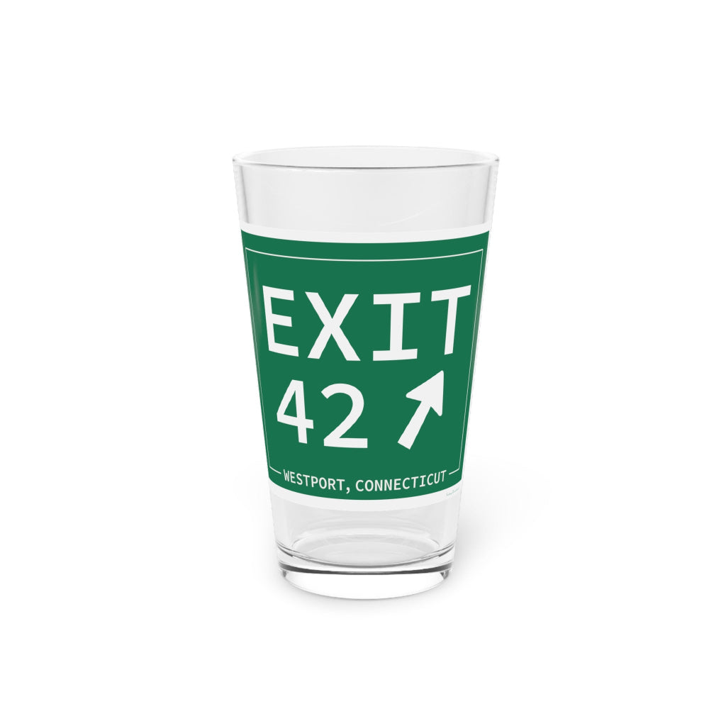 Merritt Parkway Exit 42 pint glass drinkware - Westport Connecticut  gifts and merch by Finding Connecticut