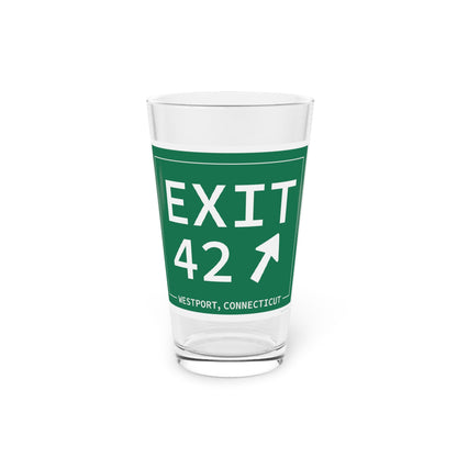 Merritt Parkway Exit 42 pint glass drinkware - Westport Connecticut  gifts and merch by Finding Connecticut