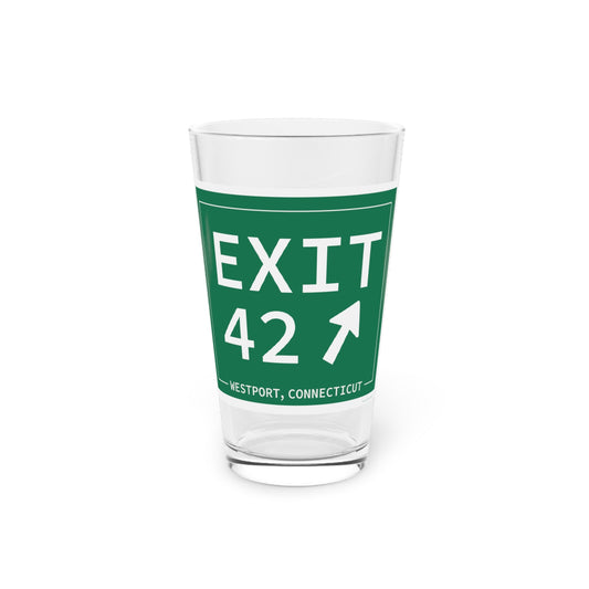 Merritt Parkway Exit 42 pint glass drinkware - Westport Connecticut  gifts and merch by Finding Connecticut
