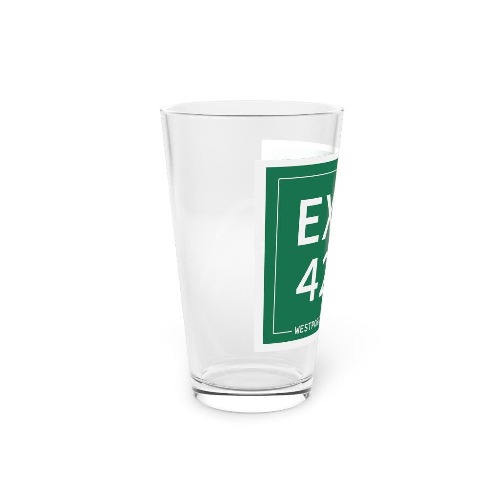Merritt Parkway Exit 42 pint glass drinkware - Westport Connecticut  gifts and merch by Finding Connecticut