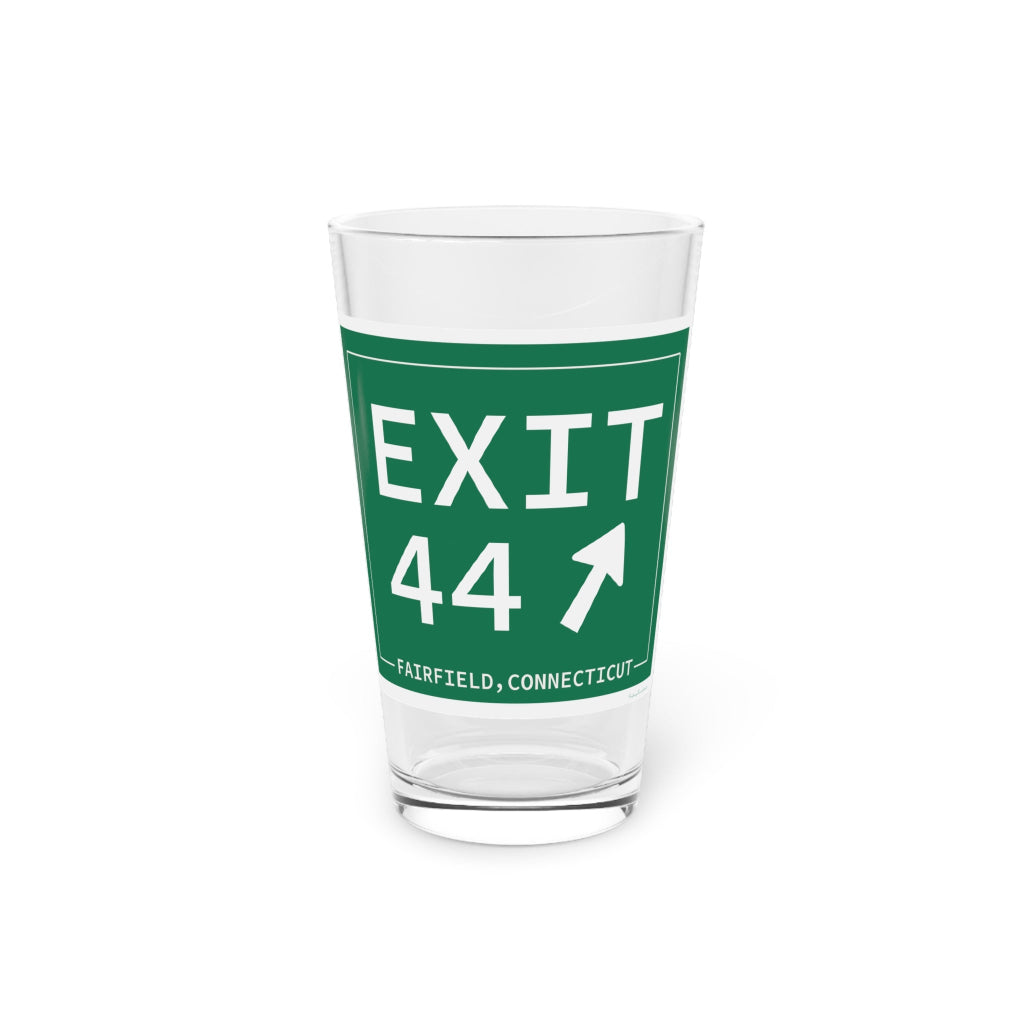 Merritt Parkway  Exit 44  pint glass drinkware - Fairfield County gifts and merch by Finding Connecticut 