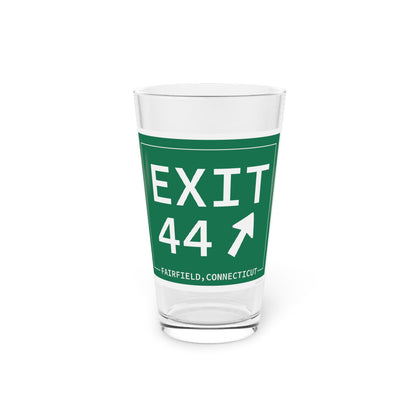Merritt Parkway  Exit 44  pint glass drinkware - Fairfield County gifts and merch by Finding Connecticut 