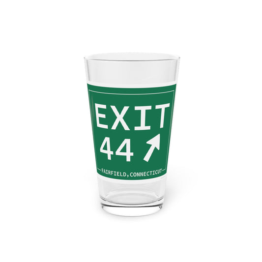 Merritt Parkway  Exit 44  pint glass drinkware - Fairfield County gifts and merch by Finding Connecticut 