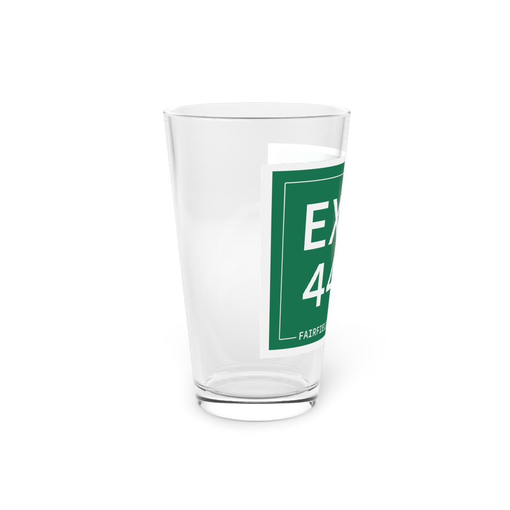 Merritt Parkway  Exit 44  pint glass drinkware - Fairfield County gifts and merch by Finding Connecticut 