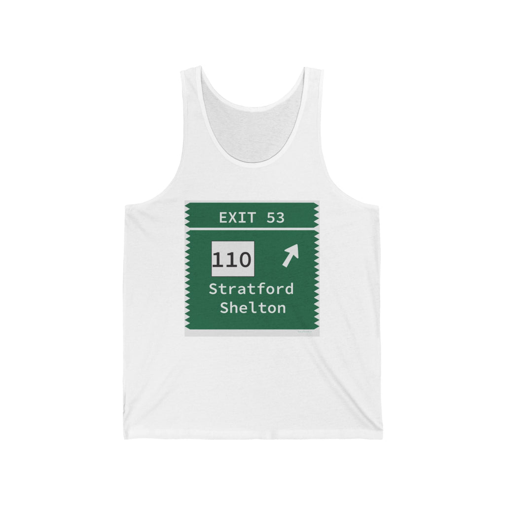 Merritt Parkway Exit 53 unisex tank top shirt -Stratford Connecticut gifts and merch by Finding Connecticut 