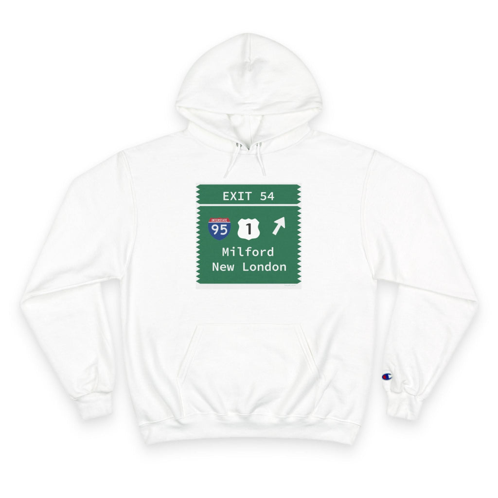 Merritt Parkway Exit 54 champion hoodie sweatshirt -Milford Connecticut gifts and merch by Finding Connecticut 